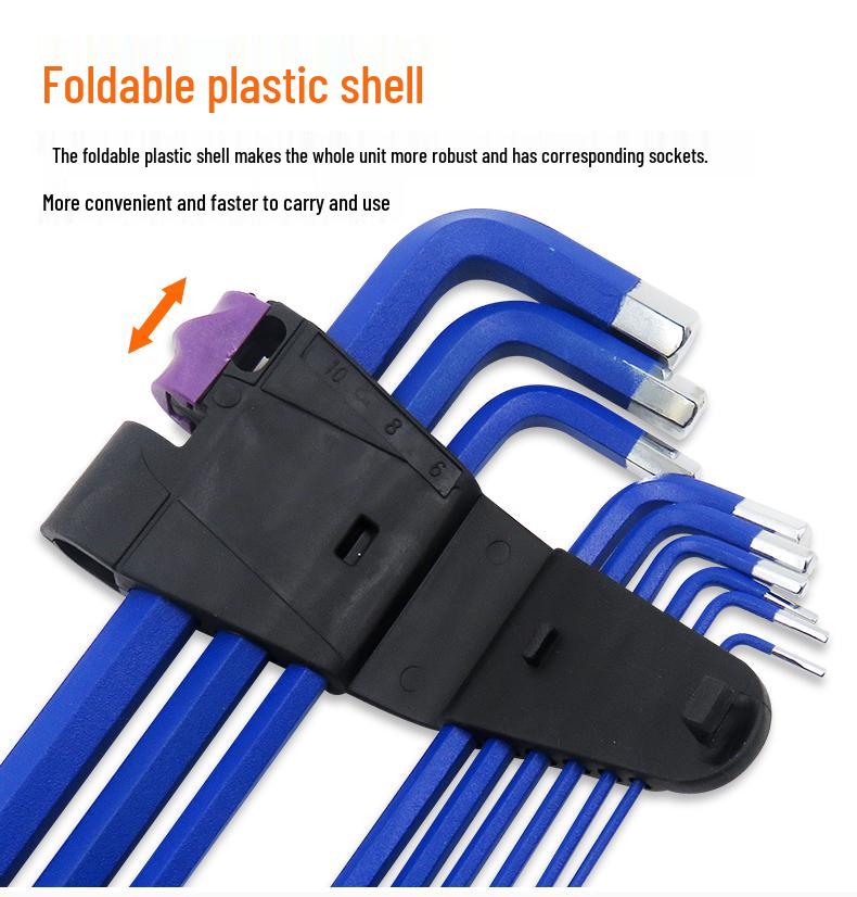 Industrial Color Hex Wrench Set: Chrome Vanadium Ball Head, Torx, Phillips, Star, Medium-Long, Foldable, Multi-Purpose.