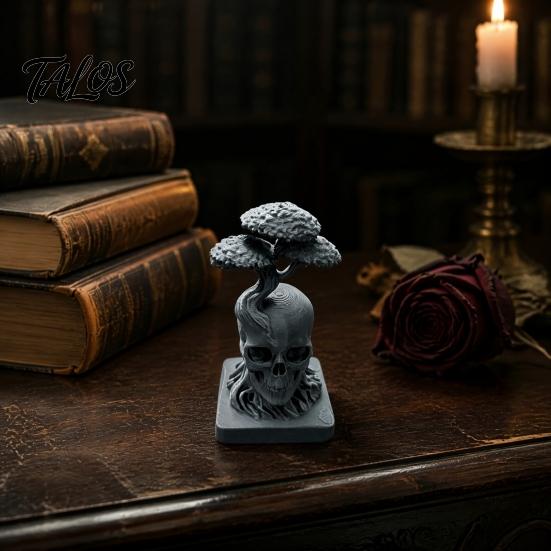 Sturdy Base Display Piece 3D Printed Tree of Life Skull Figurine, Gothic Desktop Ornament for Mysterious Symbolism Gift Friends Home Office