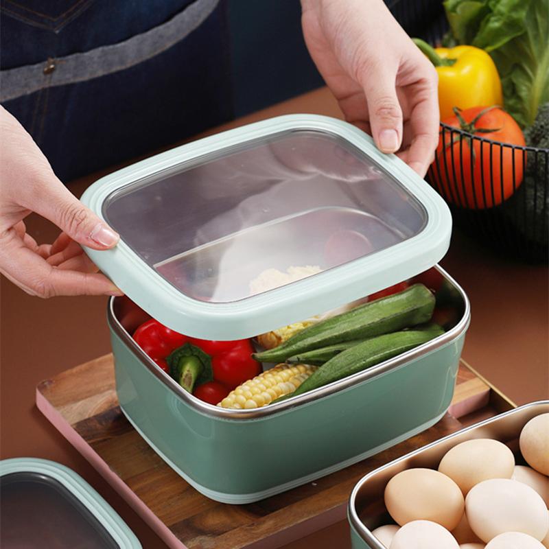 Kulatý/Obdélníkový Nerezový Uzavíratelný Obědový Box s Víkem Kuchyňská Bento Nádoba na Skladování Potravin Lednička Krabička pro Uchování Čerstvosti