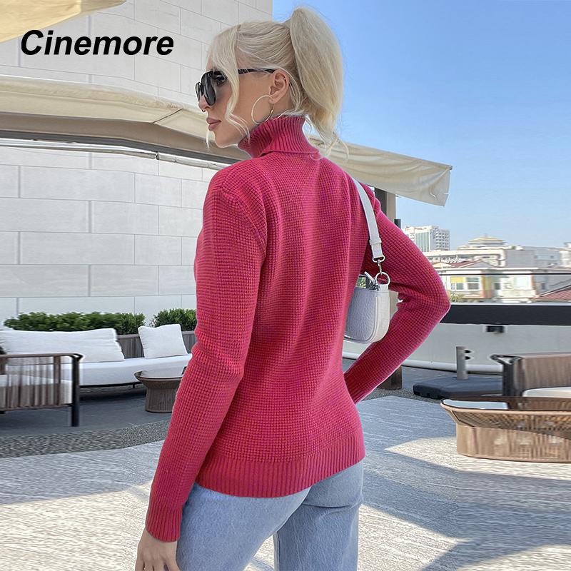 Cinemore Spring Autumn Women's Sweater Solid Oversize Casual Pullovers Warm Basic Long Sleeve Top O Neck Knitted Jumper Sweater