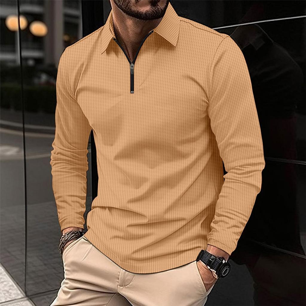 Men's 1/4 Zipper Color Lapel Long,Sleeve Casual Sports Long,Sleeve Top