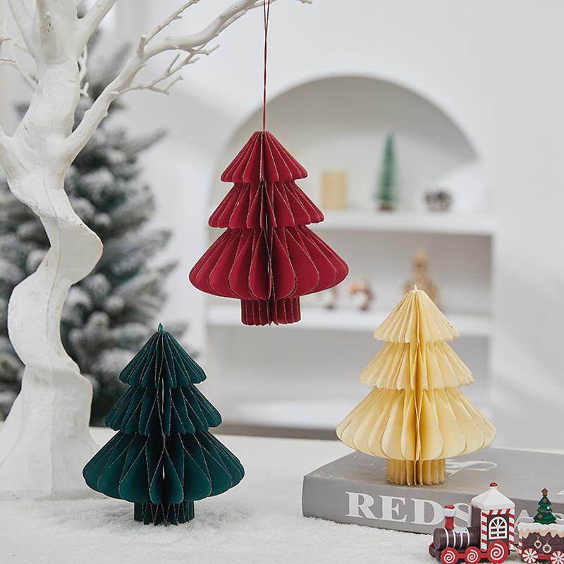 Paper Folding Christmas Tree Ornament 3D Honeycomb Christmas Tree New Year Xmas Festive Atmosphere Party Dinner Tabletop Decor