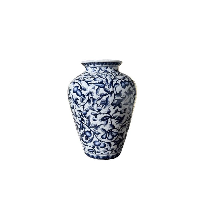 Hand-Painted Blue and White Porcelain Vase, Chinese Style Ceramic Ornament for Entrance Hall or Living Room.