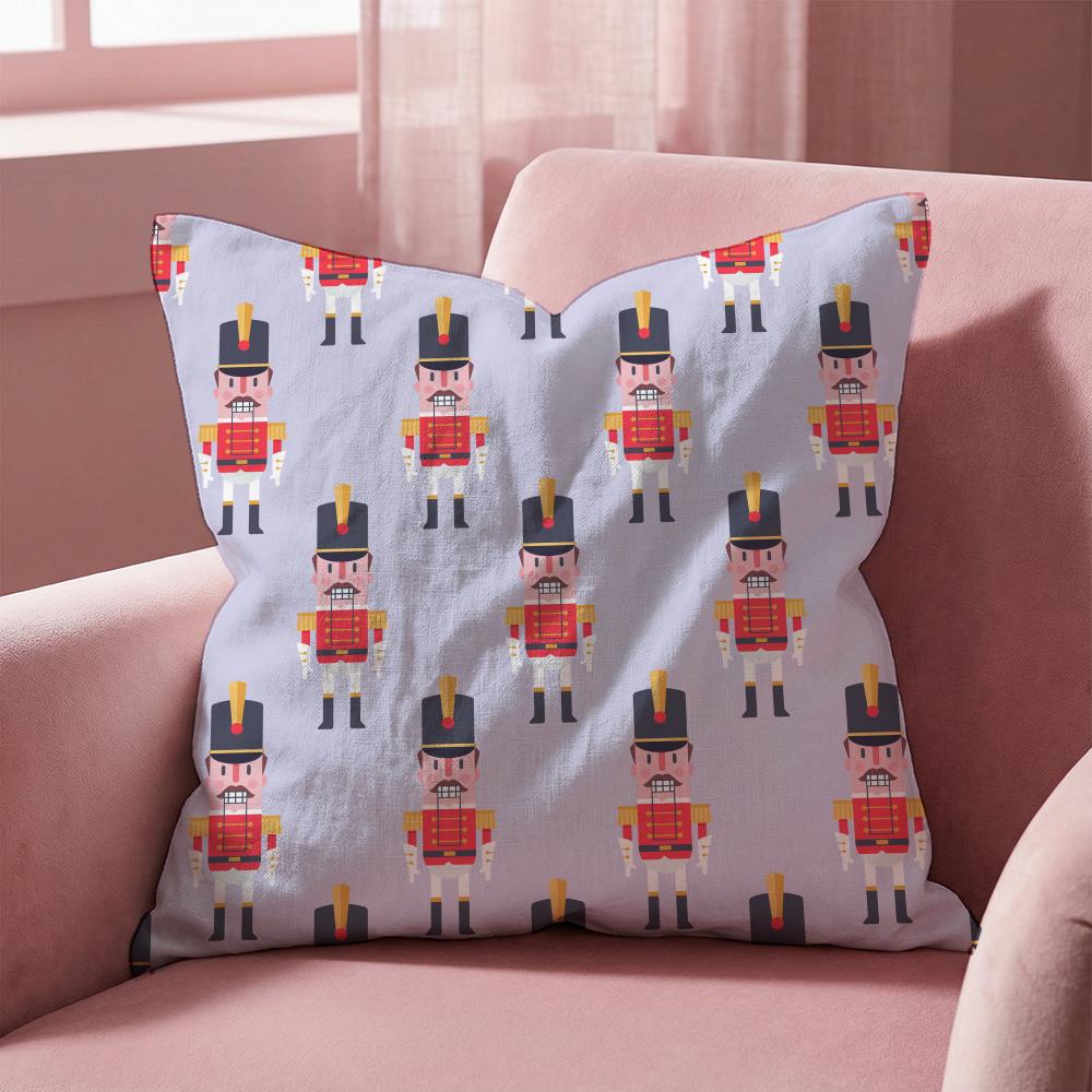 Nordic Nutcracker Soldier Toy Cushion Cover Multi-Scene Pillow Cover for Home & Car - Reversible, Soft & Durable for Daily Use