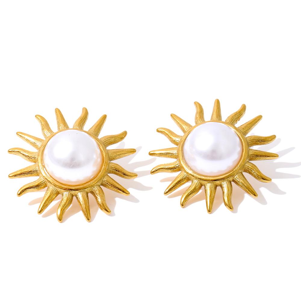 Eetit Stainless Steel Simulated Pearls Sun Stud Earrings 18K Golden PVD Plated Trending Statement Jewelry Gift Prevent Allergy
