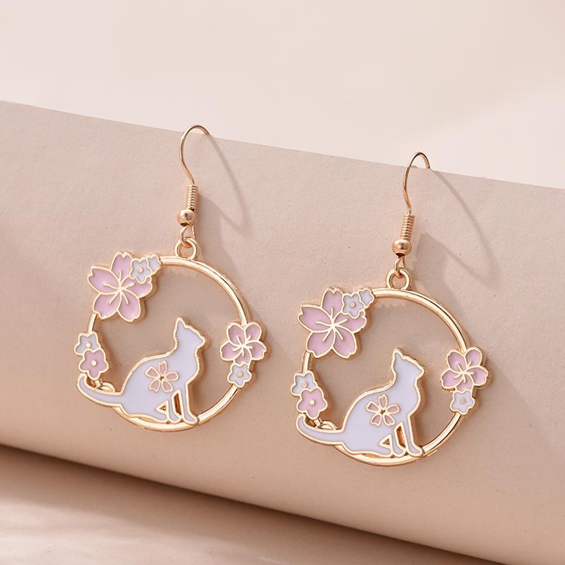 Vintage Cute Cartoon Animal Kitten Rabbit Panda Deer Earrings For Women Girls Zircon Sweet Moon Cat Squirrel Enamel Earrings
