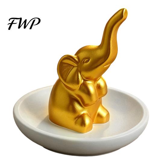Elegant Jewelry Storage Tray, with Upturned Nose Elephant Design, Compact Case Waterproof Organizer for Rings Earrings Bracelets Smooth Glaze Box