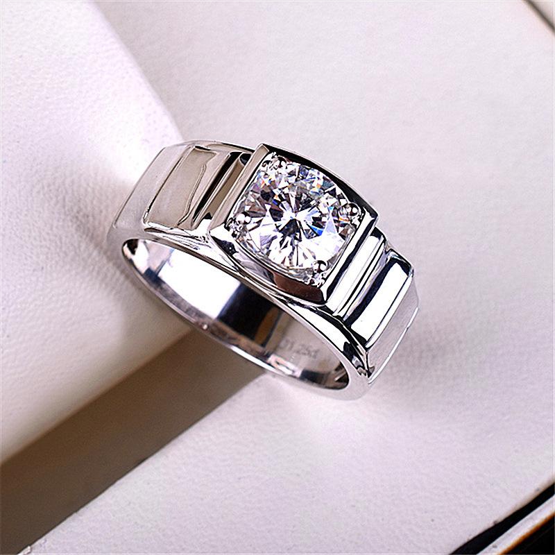 Imitation Mosan Diamond Resizable Men'S Ring Plated With 18K Platinum Four-Claw Inlaid Trapezoidal Design Tidy Men Popular Rings