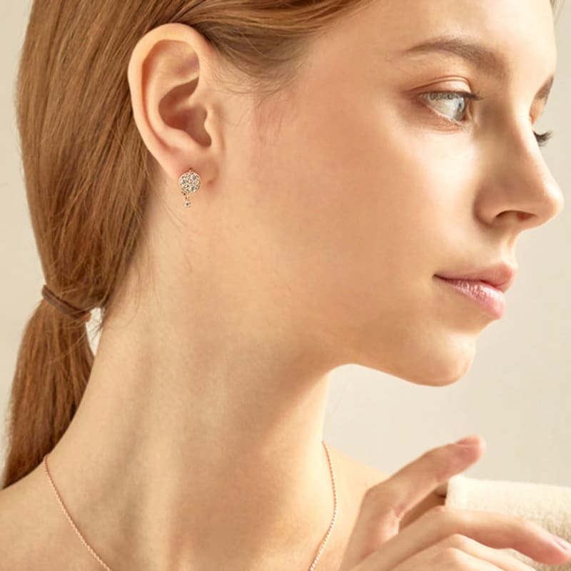 ELLE Jewelry 14K GF Cubic Drop Round One-Touch Earrings ELGPEE402