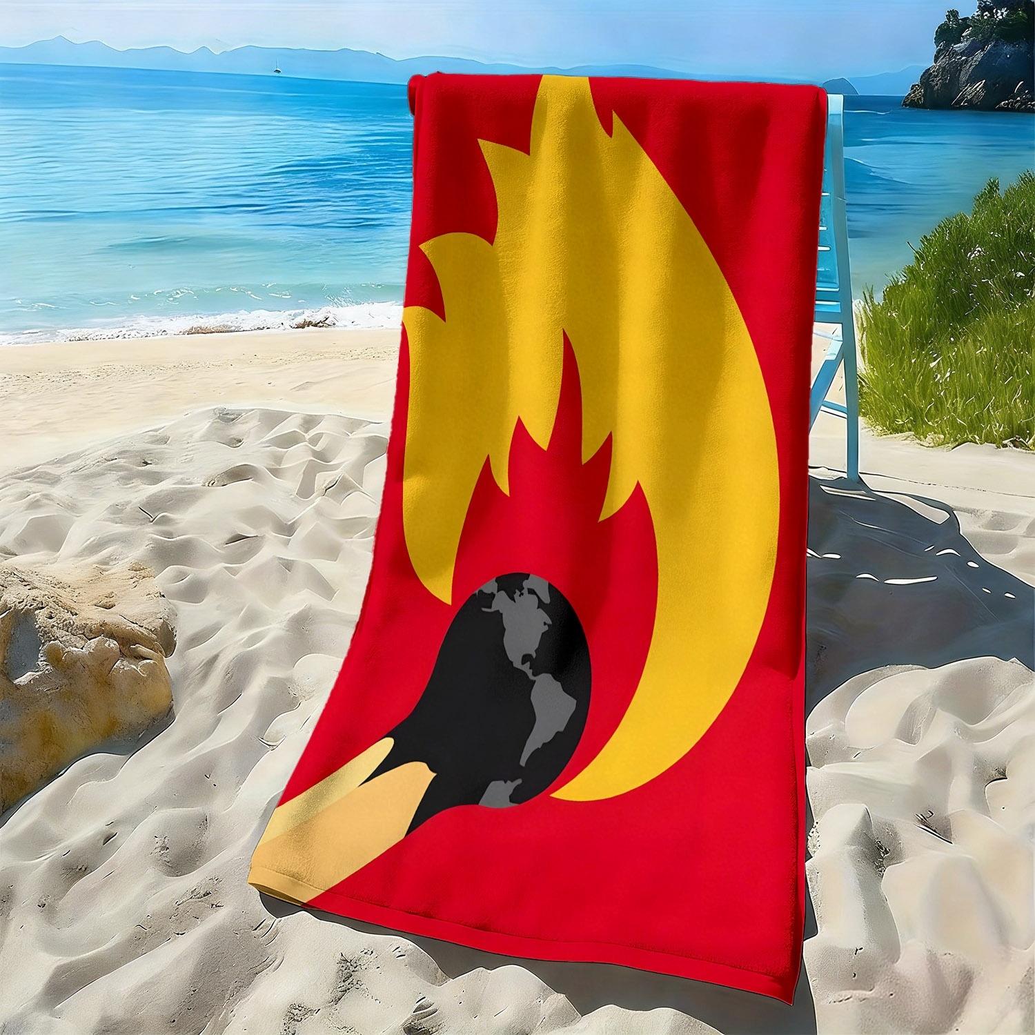 

Earth Matchstick Flame World Pattern polyester microfiber beach towel is highly absorbent, suitable for swimming beach outings W40*H60(CM)