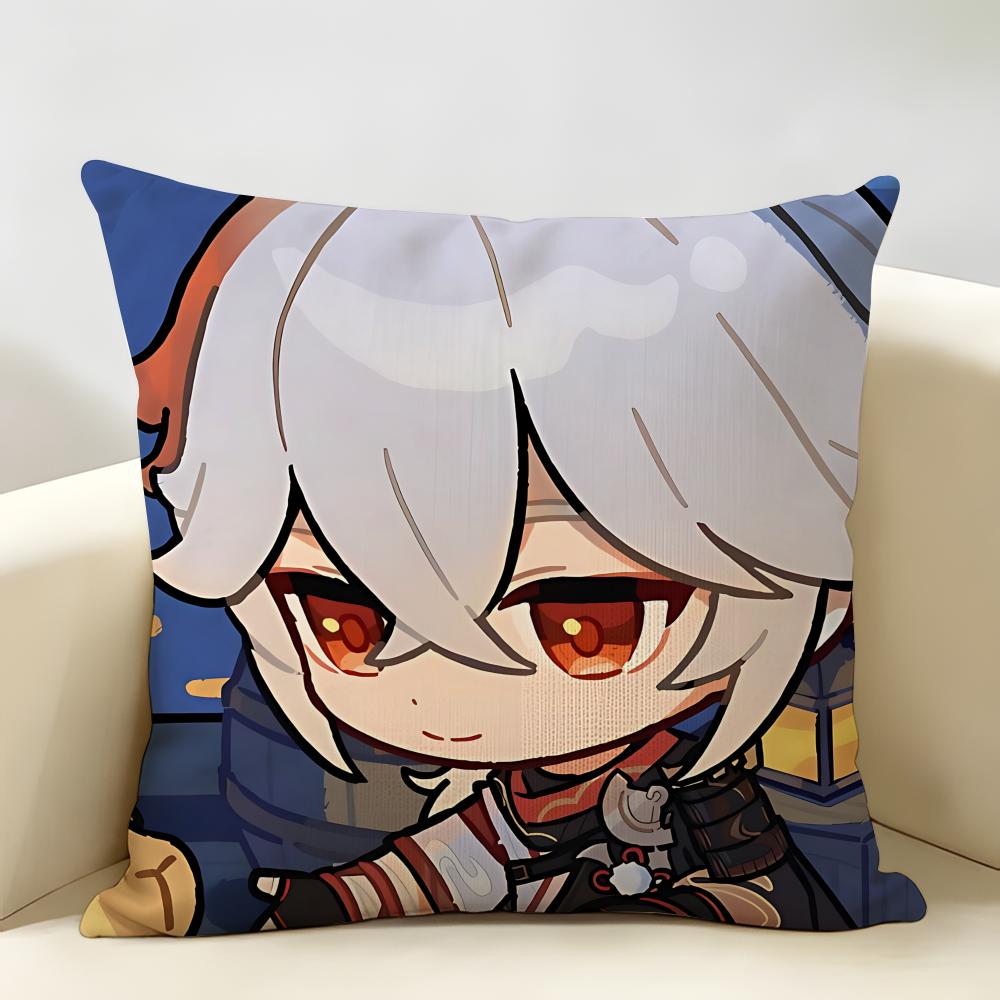 Kaedehara Kazuha Cute Genshin Cushion Cover Natural Linen Organic Fabric DoubleSided Printing Room Sofa Decor Pillow Case