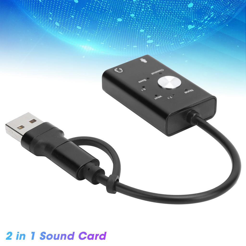 TypeC to Audio Sound Card 7.1 Channel Laptop External 2 in 1 Sound Card USB Audio Adapter