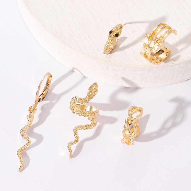 Minimalist Snake Leaf Design 5-Piece Ear Cuff Set Women Non-Piercing Alloy Earring Clip Studs