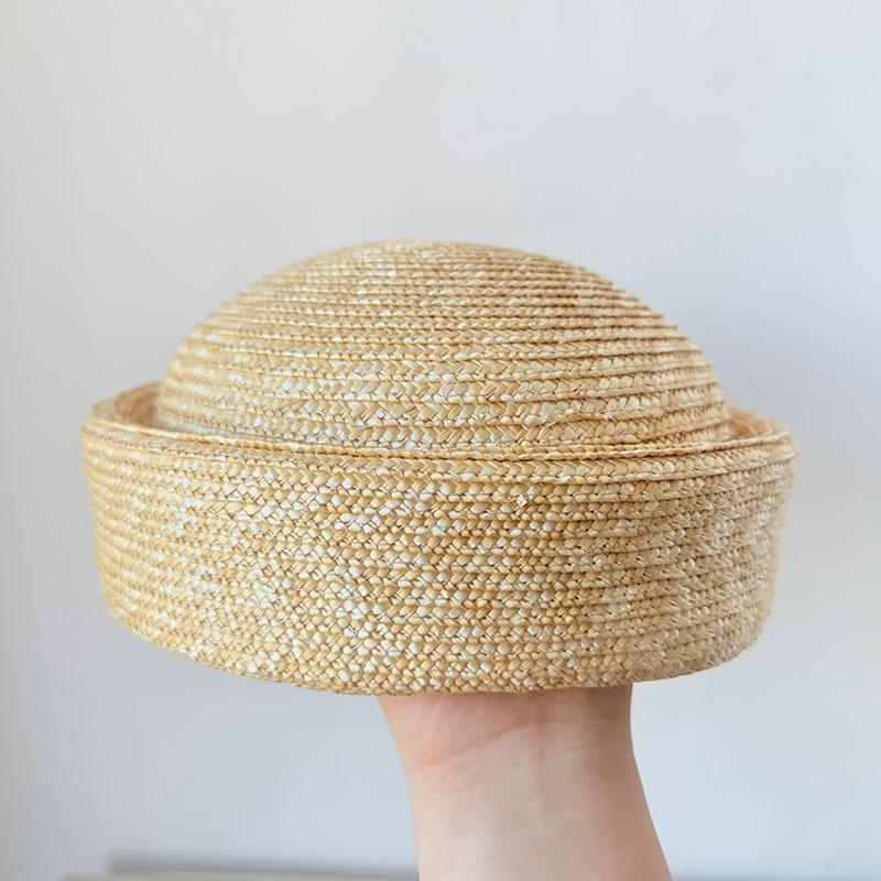 

Classic Summer Flat Beret Natural Straw Hat for Women Sun Hat Circle Concave Top Beach Hat Church Derby Party 54-58cm