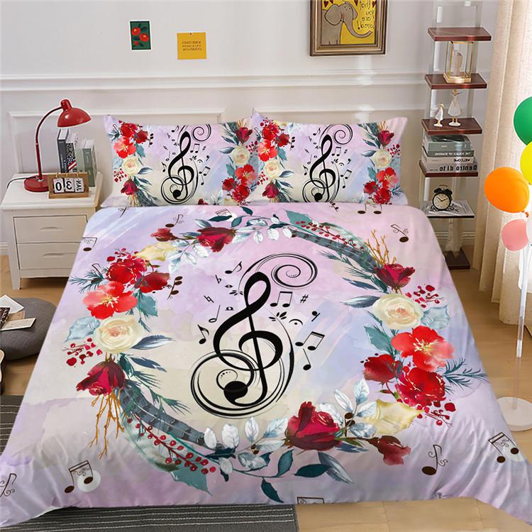 Quilt Cover Pillowcase Three-Piece Polyester Music Symbol Digital Printing