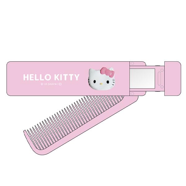 

K Company Складная расческа Hello Kitty с зеркалом, розовая, KT-MC-PK, В2.5 Ш10.2 Г1.7см