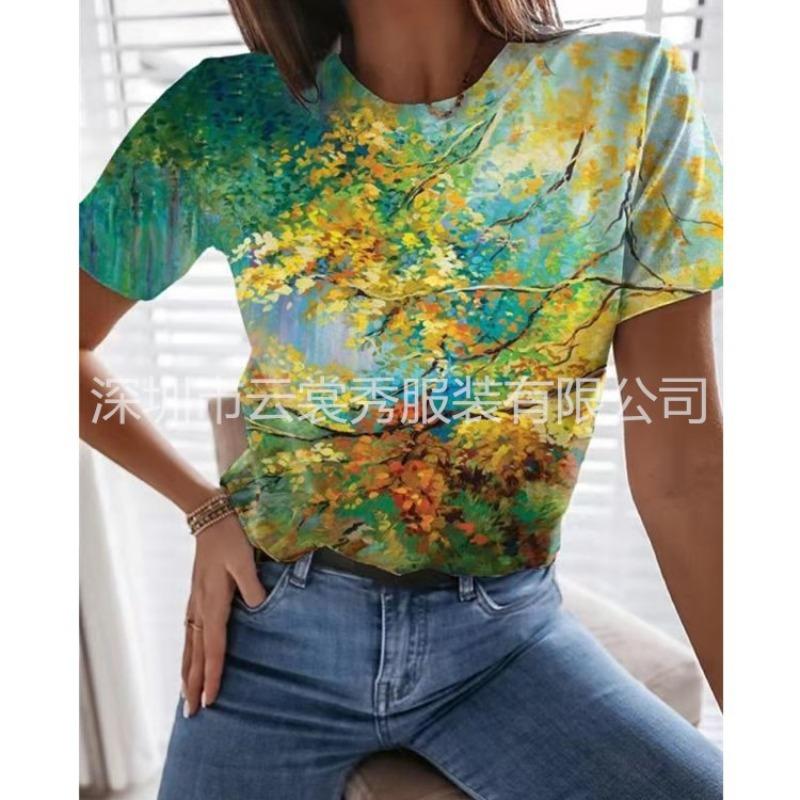 QICED Women's Fashion Casual Short Sleeve O-Neck Blouses & Shirts