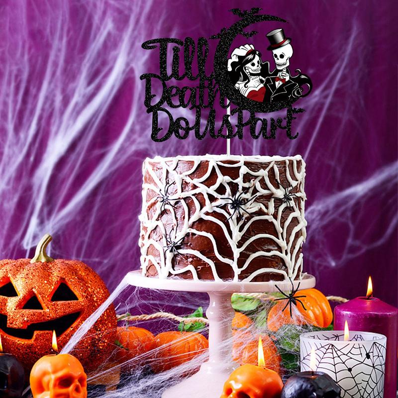 Halloween Theme Wedding Party Supplies Black Glitter Till Death Do Us Part Banner Till Death Do Us Part Cake Topper