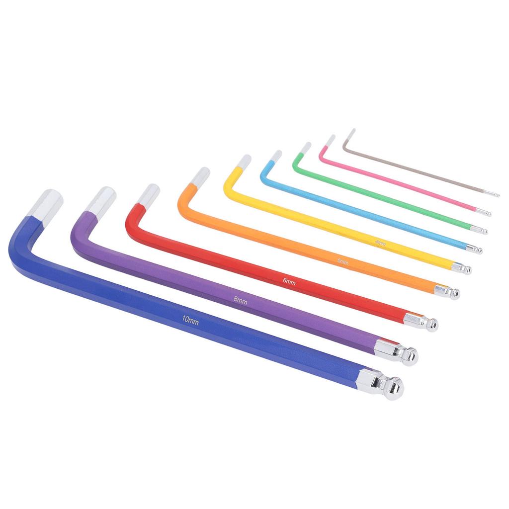 9-teiliges Sechskant-Schlüsselset CR V Rutschfest Mehrfarbig Multifunktional Langarm Sechskantschlüssel-Set für Klein