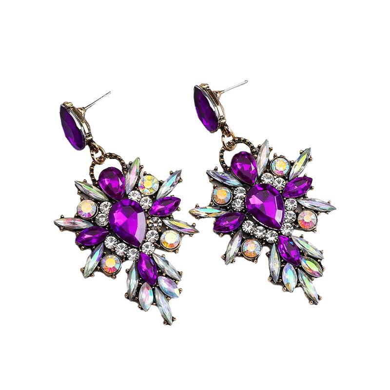 European and American Retro Light Luxury Color Geometric Crystal Earrings Exquisite Shiny Earrings Jewelry Wholesale