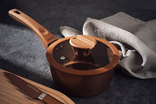 PEARL METAL VISIONS 16cm Saucepan with Glass Lid, Induction Compatible, Gold Coating, CP-8807