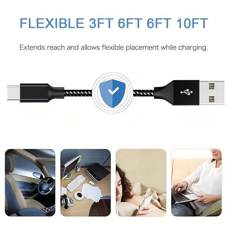 Xiaomi 10PCS 5PCS 2PCS Nylon Braided USB A to Type C Cable Fast Charging Wire Data Cord For Xiaomi For Huawei For Samsung S21 Ultra