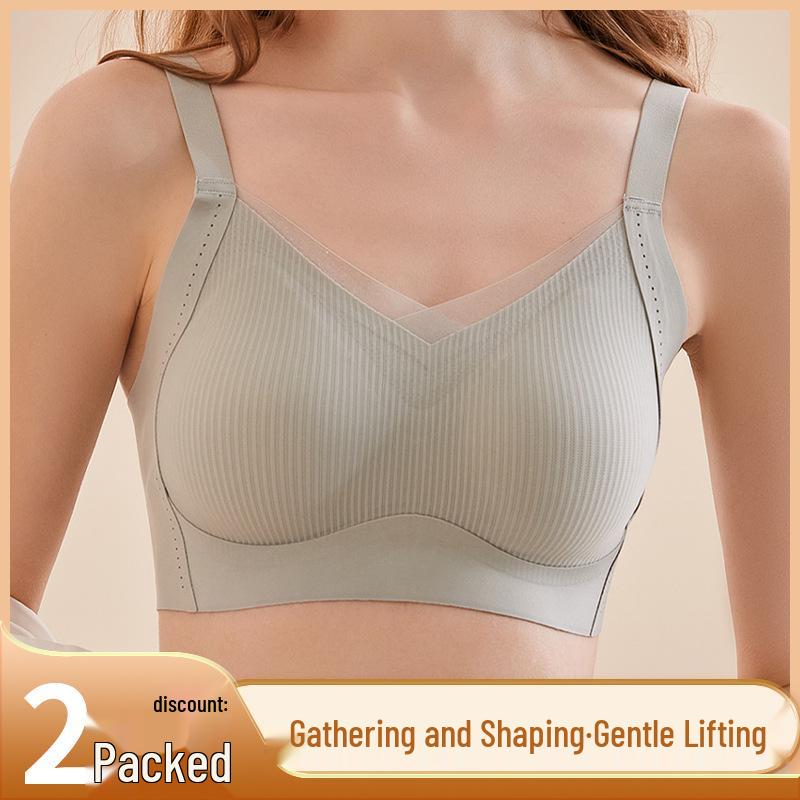 Women's Wire-Free Full Cup Support Bra with Anti-Sagging and Chest Gathering Pads