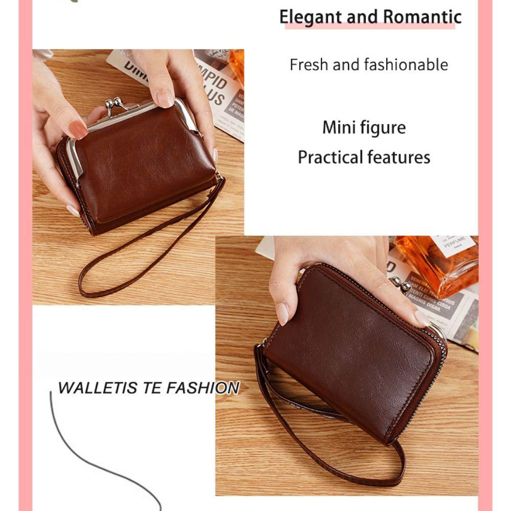 New PU Leather Women Short Wallet with Strap Hasp Design Coin Purse Large Capacity Slim Small Wallet Women Girls