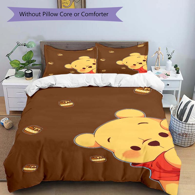 3pcs Winnie the Pooh Honey Pot Bedding Set 1 Soft Quilt Cover + 2 Pillowcases, Machine Washable Suitable for All Seasons Q095