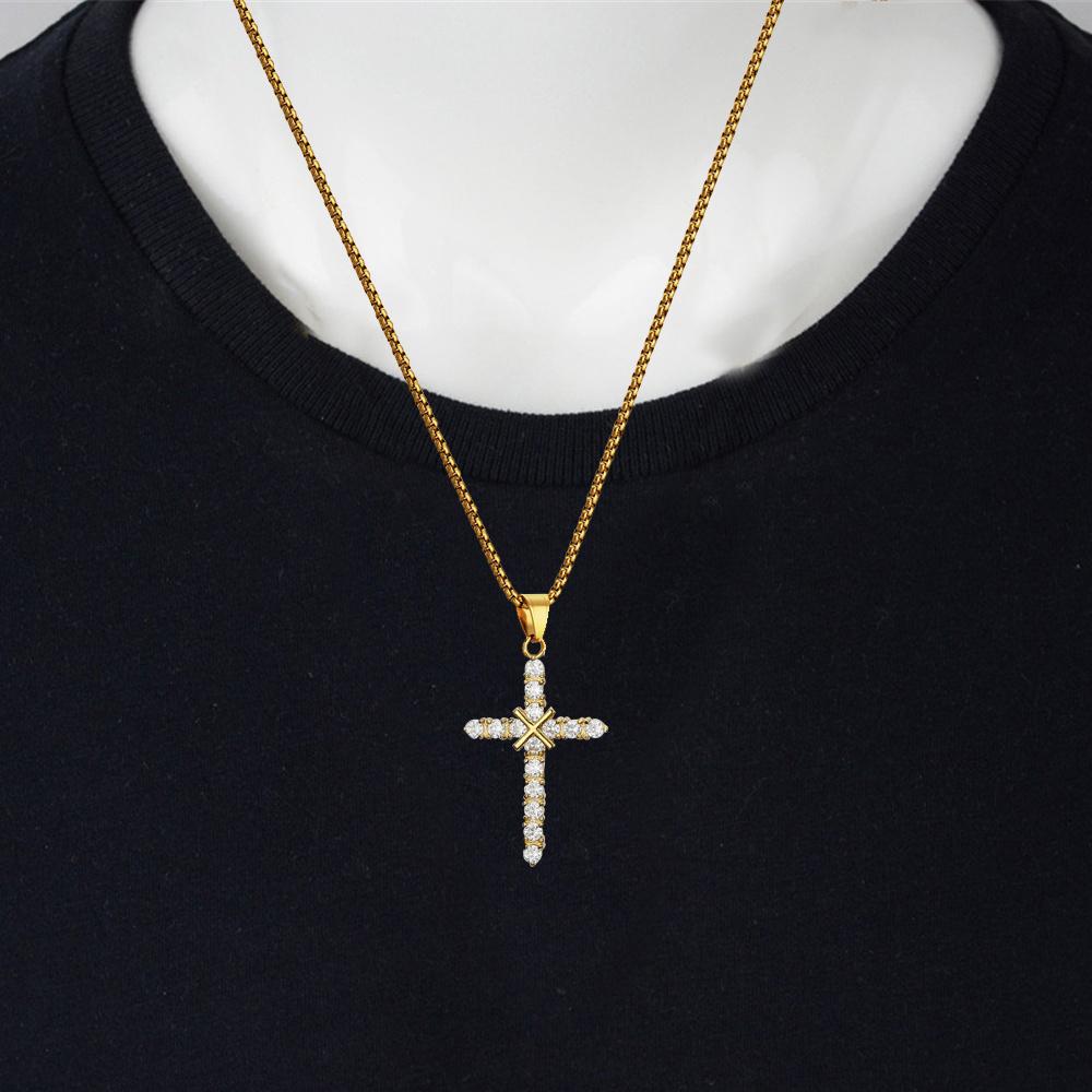 Religiöse kleine Jesus-Kreuz-Halskette für Damen, goldfarben, Edelstahlkette & Kreuzanhänger für Frauen, christlicher Schmuck, Geschenk