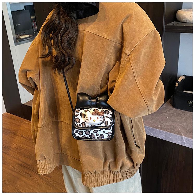 Korean Style Leopard Print Mini Shoulder Bag with Bow - Cute Crossbody for Girls 2025