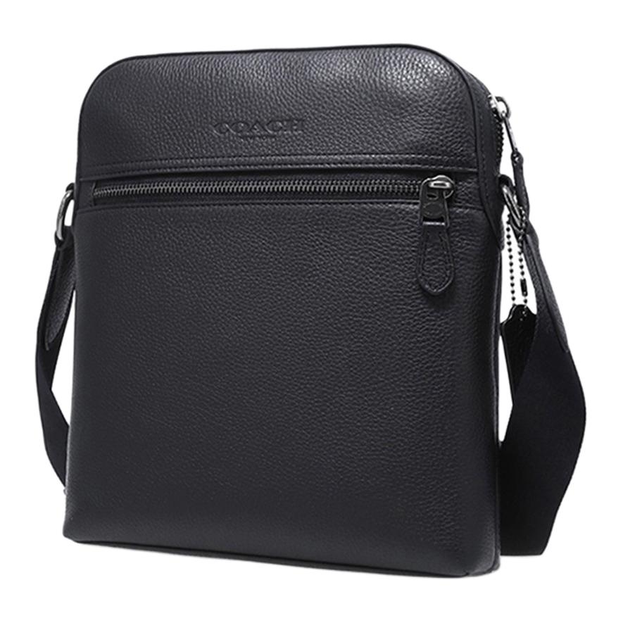 Coach Houston 22 Pebble Leather Messenger Bag Flight Bag Crossbody Bag Shoulder Bag Small Men Bags Black 4011-QBBK