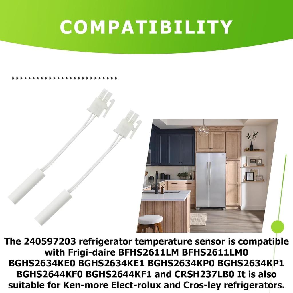 240597203 Refrigerator Temperature Sensor Fits for Frigidaire, Kenmore, Electrolux and Crosley, Replaces Part Number AP4032998 240597202 7240597203