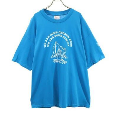 90s Old Print Short Sleeve T-shirt XL Light Blue Men's Used