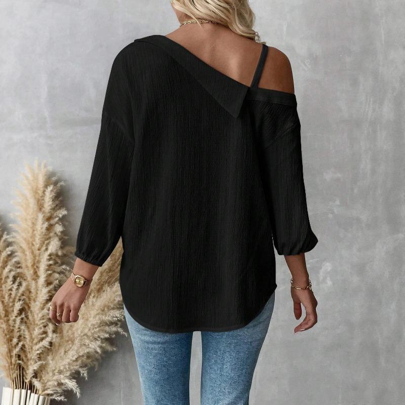 Lapel seven-quarter sleeve off-the-shoulder cardigan texture single-breasted casual shirt