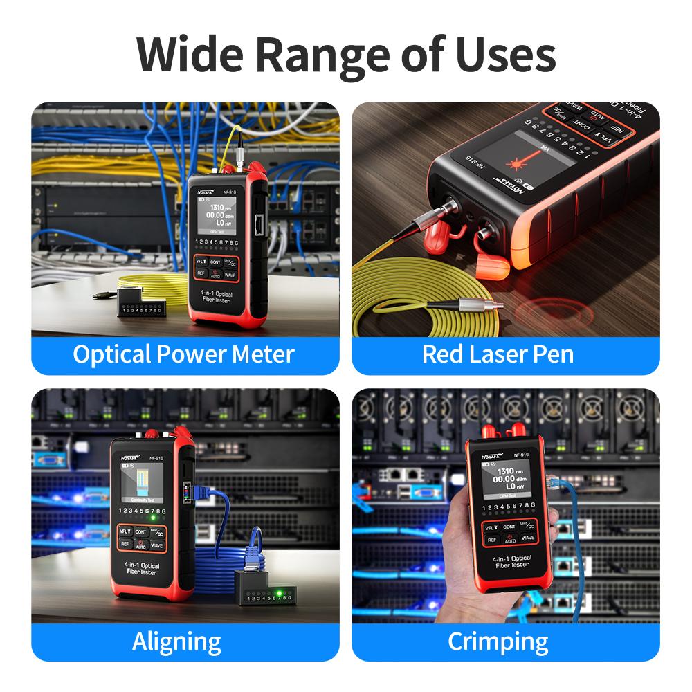 NOYAFA NF-916 4 In 1 Fiber Optical Power Meter Visual Fault Locator VFL REF FC SC ST Rj45 Fiber Optic Cable Tester Network Tools