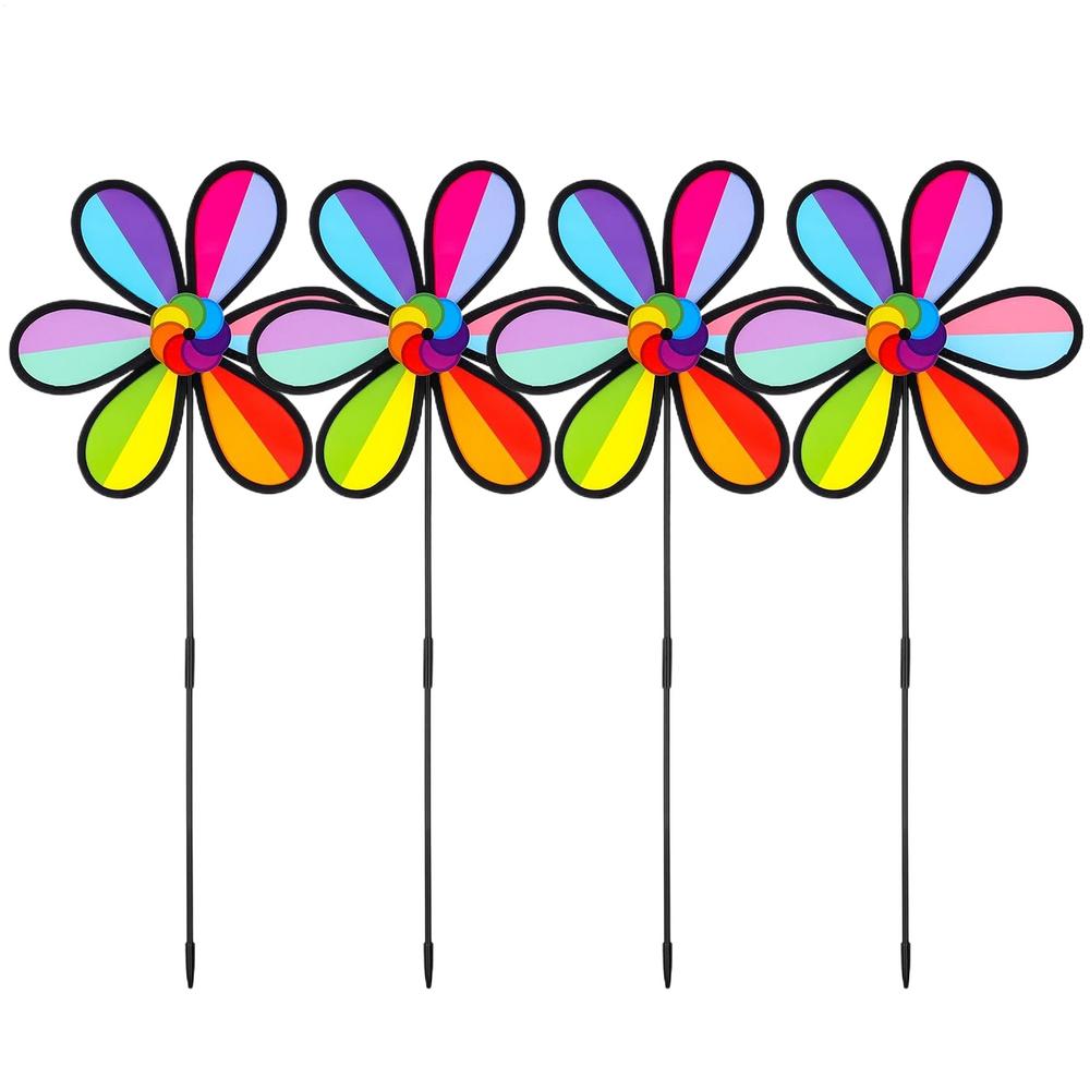 Garden Windmill Set Of 4 Petal Shape Colorful Yard Pinwheels Weather-Resistant Outdoor Decorations For Patio Lawn Terrace Porch