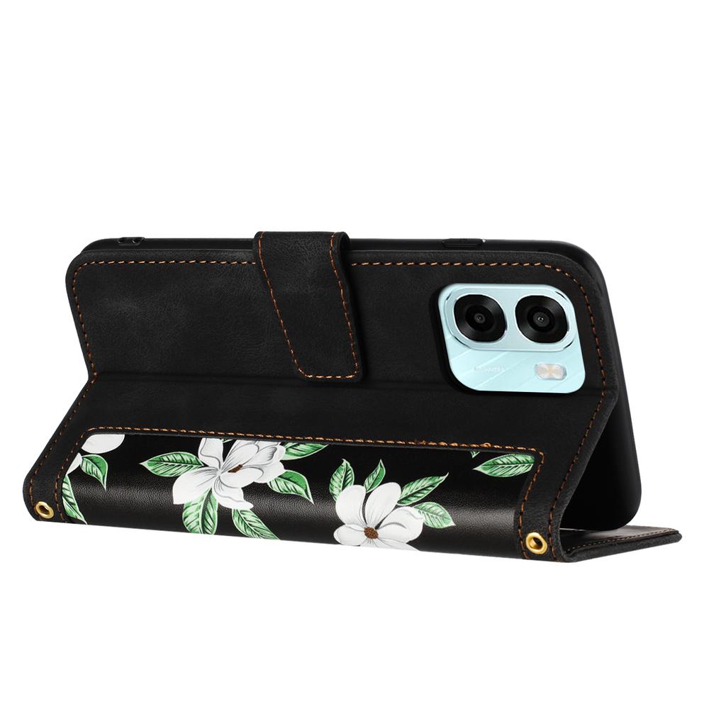 For Oppo A6x 5G Case PU Leather Floral Phone Cover with Card Slots
