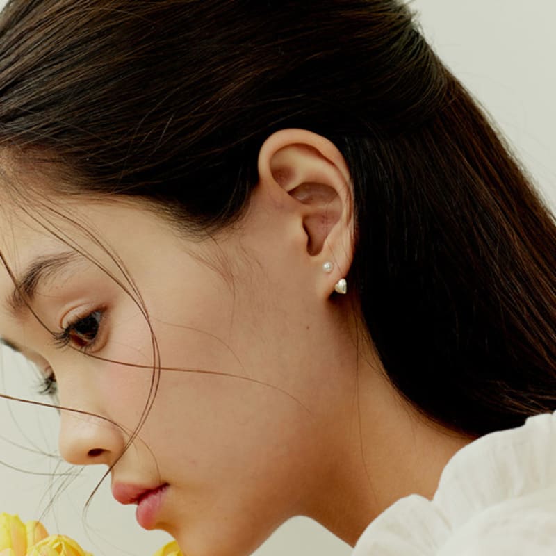 Murmur [925silver]Heart Pearl Earjacket Earrings