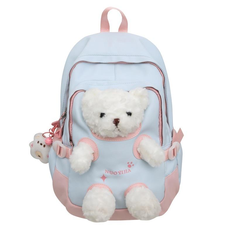 Trendy Teenager Girl Cute Bear Schoolbag High Value Junior High School Student Pupil Backpack Waterproof Nylon Book Bag Children Holiday Surprise Gift