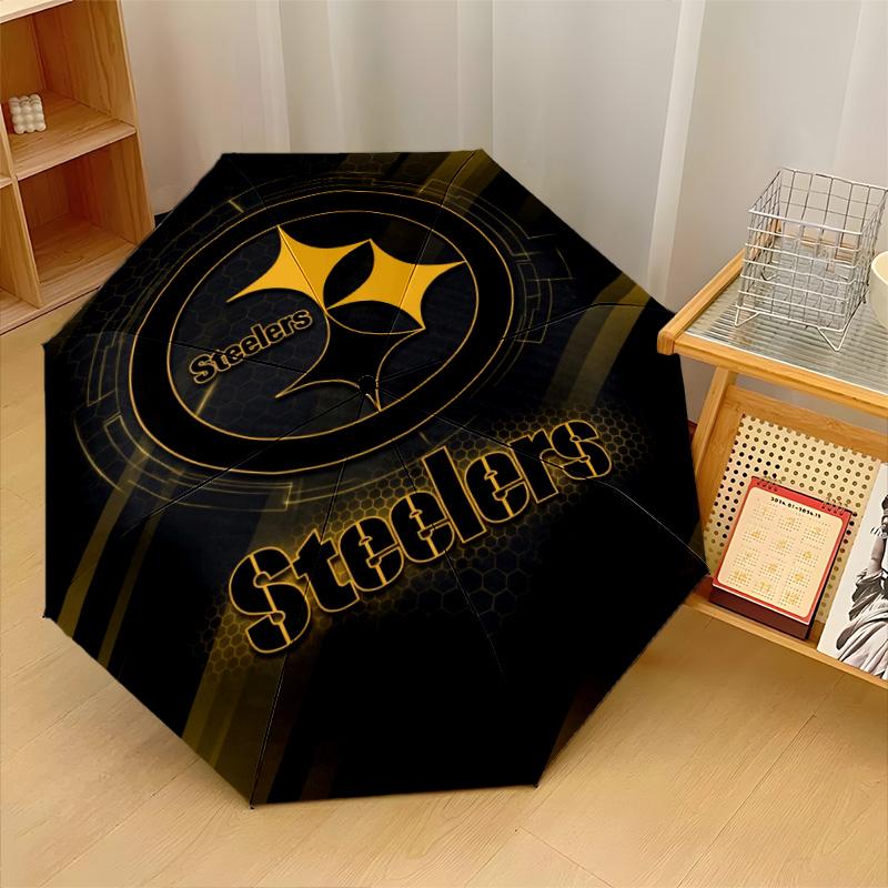 Pittsburgh Steelers Print Auto 8?Ribs Folding Umbrella Wind Resistant Lightweight Automatic Umbrella For Daily Travel