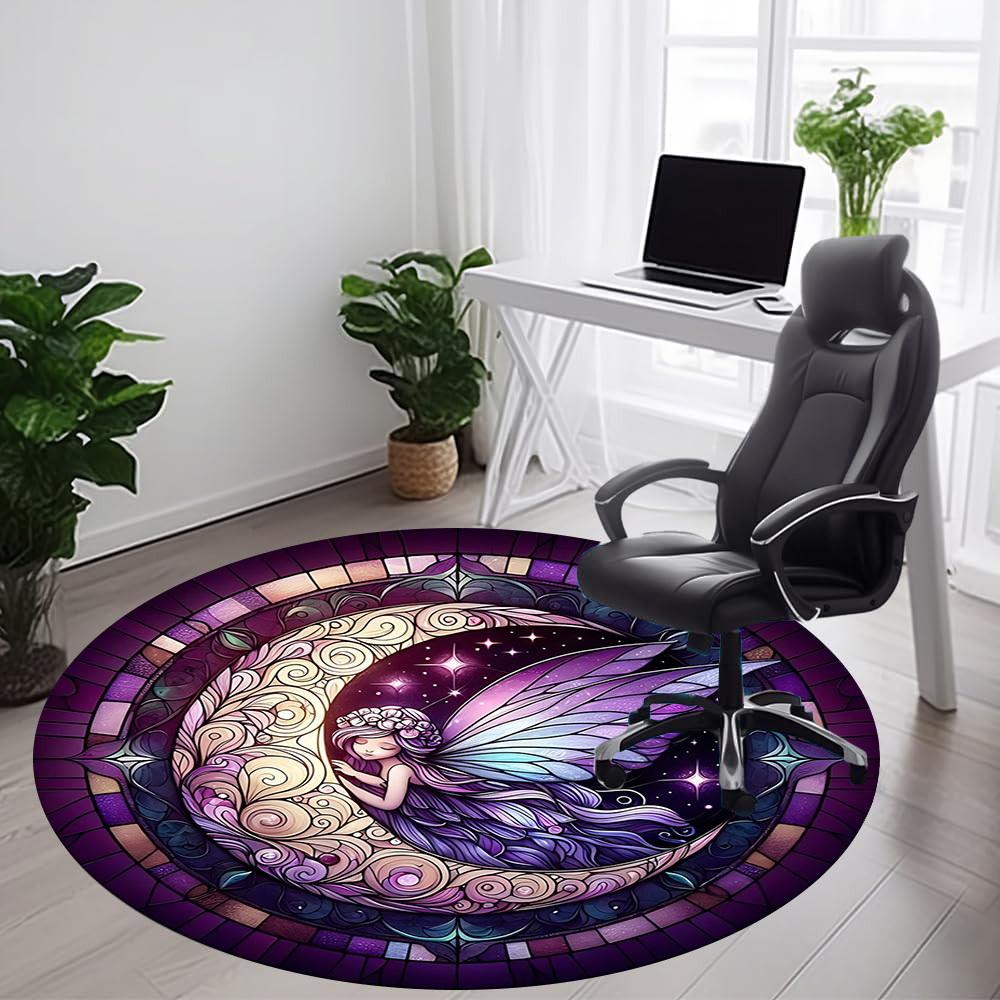 1PC Fairy Moon Office Round Area Rug, Indoor Mat Suitable ForOffice, Under Office Chairs Bedroom Living Room Home Decor, Room Deco, D033