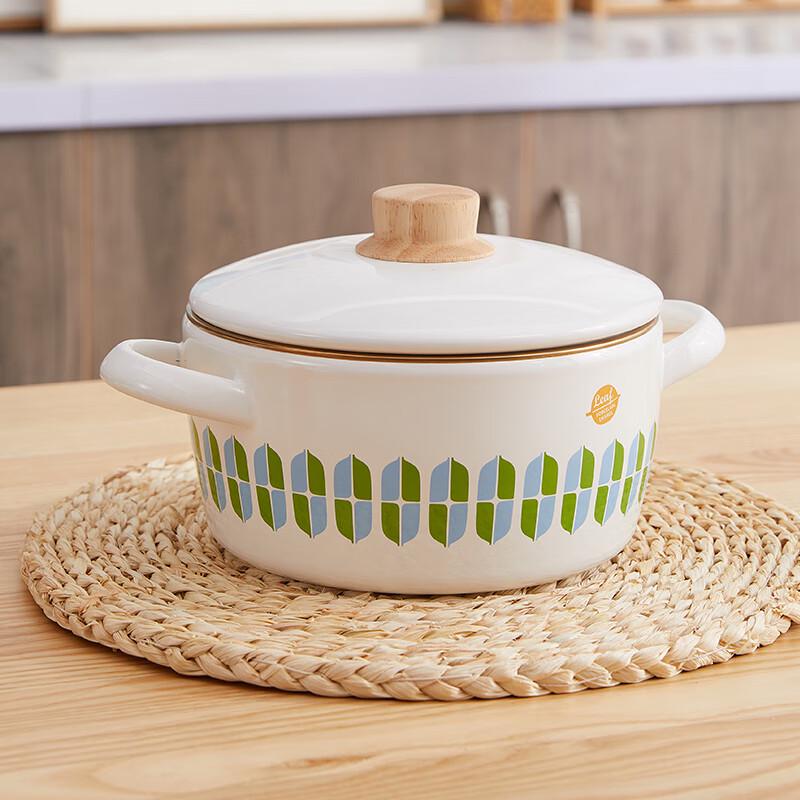FUJIHORO Green Leaf Enamel Soup Pot
