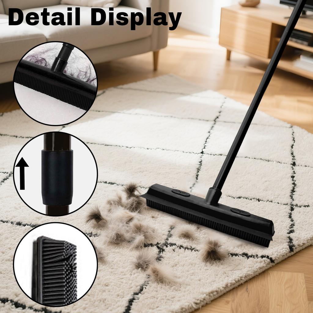 Pet Hair Rubber With Squeegee, With 48in Telescopic Handle For Carpet, Tile And Hardwood