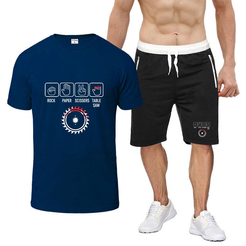 Rock Paper Scissors Table Saw Funny Carpenter Man's New Nine Color Short Sleeved Suit Summer T-Shirt Casual Shorts 2-piece Set