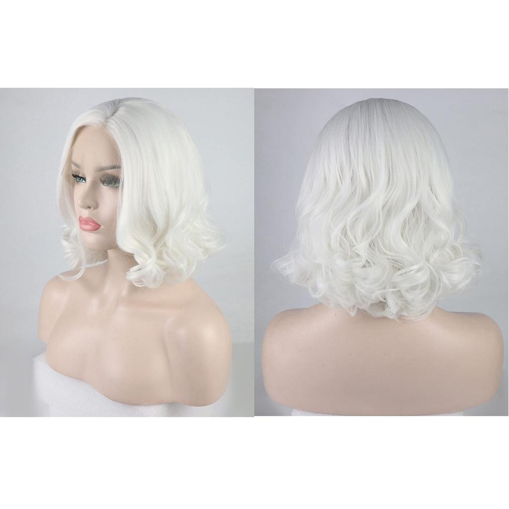 VOCOSTE Heat-Resistant Lace Front Wig, Medium Long Body Wave, for Girls, Everyday Use, White, 35.5 cm