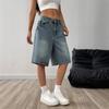 Women's Bermuda Jean Shorts High Waisted Knee Length Baggy Jorts Wide Leg Loose Denim Shorts with Pockets