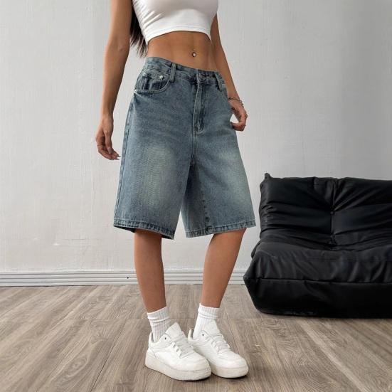 Women's Bermuda Jean Shorts High Waisted Knee Length Baggy Jorts Wide Leg Loose Denim Shorts with Pockets