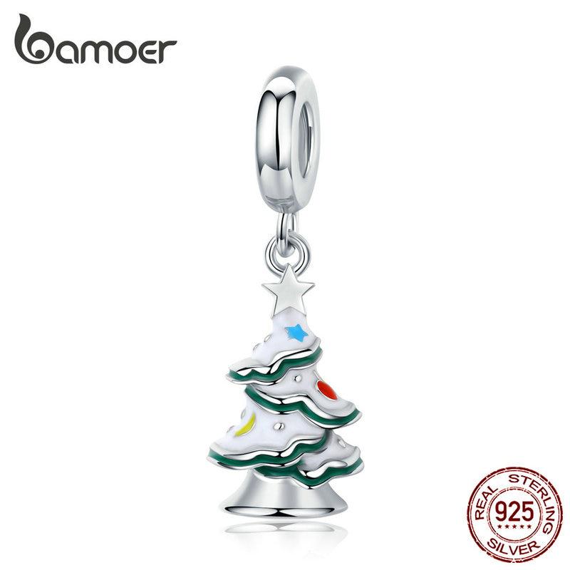 Bamoer 925 Sterling Silver Red Enamel Santa Claus Bead, Cute Snowman Charm Christmas Tree Pendant, Best Christmas Gift for Family