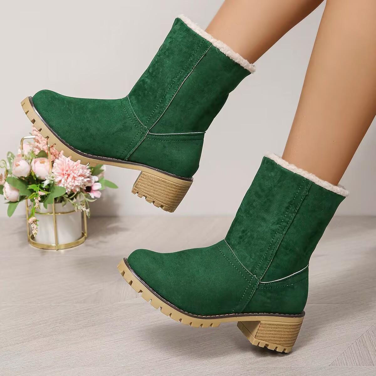 

Autumn and winter new round-headed Martin boots women s sleeves wear two fleece warm snow boots short thick heel high heel short boots 36 зелёный